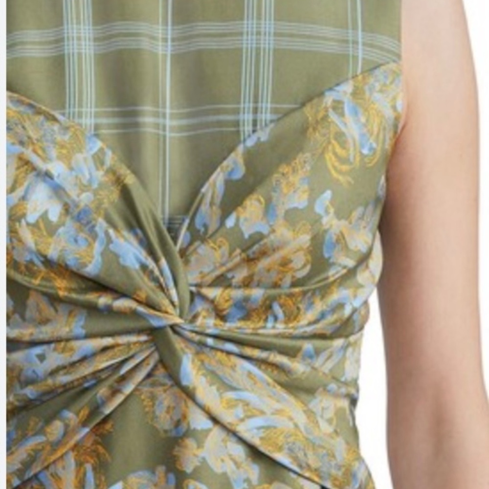 Lafayette148 New York Patchwork Asymmetric Midi Dress, Chive Green, Size 12 - Picture 9 of 16